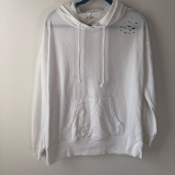 Ultra Flirt Tops - White distressed pull over hoodie
